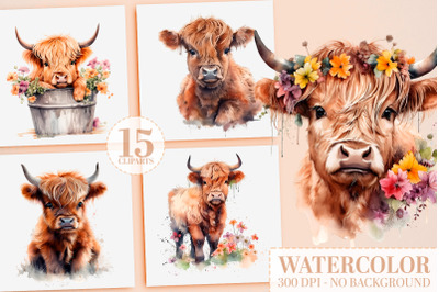 15 Baby Highland Cow PNG Bundle&3A; ClipArt&2C; Nursery Decor