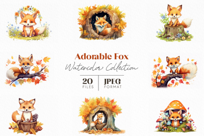 Adorable Foxes Watercolor Collection