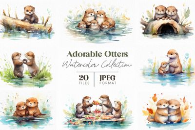 Adorable Otters Watercolor Collection