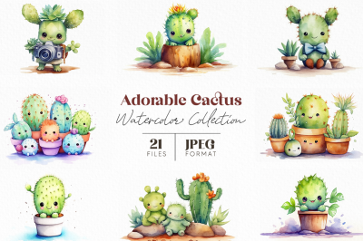 Adorable Cactus Watercolor Collection