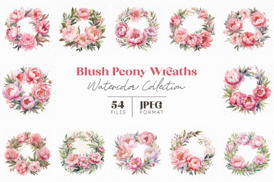 Blush Peony Wreaths Watercolor Collection
