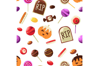 Halloween sweets pattern. Seamless print of cartoon trick or treat can