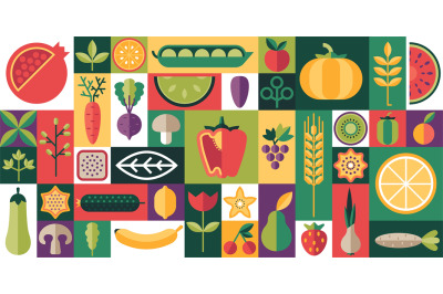 Abstract vegetables pattern. Retro minimalistic scandinavian floral su