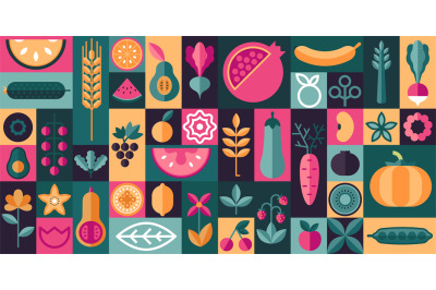 Geometric organic food. Nature abstraction background with farm fresh