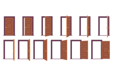 Open door sequence. Cartoon steps for animation of entrance and exit t