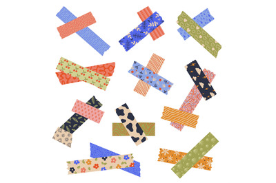 Decorative crossed tape. Sticky torn paper labels with adhesive stripe