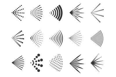 Spray icons. Water aerosol and air spatter, liquid and gas spray icons