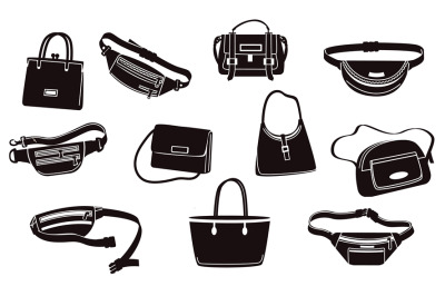 Handbag silhouettes. Luxury black purse and accessories&2C; fashion handb