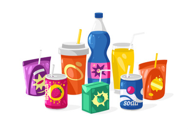 Sweet drinks with straws. Cute cartoon colorful plastic straws for col