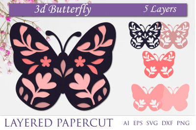 Papercut flower butterfly svg, 3d butterfly