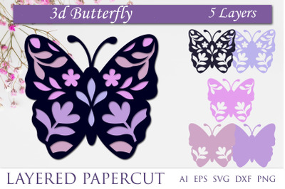 Layered papercut butterfly with flowers svg