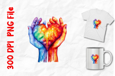 Rainbow Hands Holding Heart