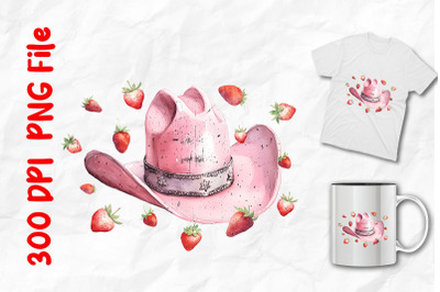 Pink Cowboy Hat And Strawberries