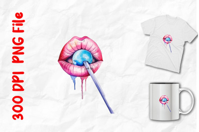 Pink Lips Licking Lollipop