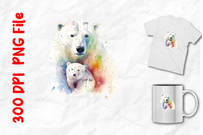 Rainbow Mama Polar Bear And Cub