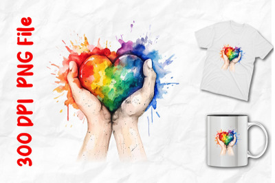 Hands Holding Rainbow Heart