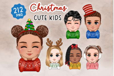 Kids Chibi Christmas Clipart Children