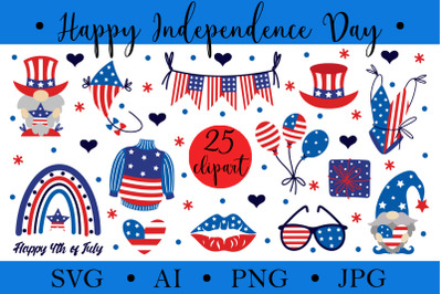 Happy Independence Day USA, patriotic clipart for July 4th