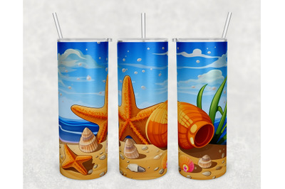 Seashells And Starfish Tumbler Wrap, 20 Oz Skinny Tumbler Sublimation