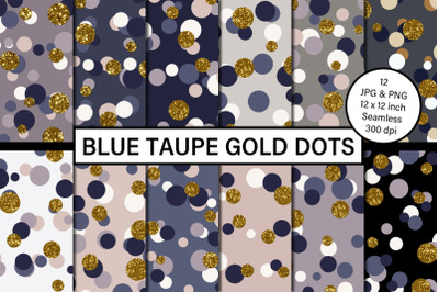 Blue Taupe Gold Dots