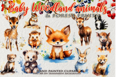Watercolor Baby Woodland animals clipart