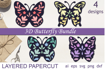 3d layered butterfly svg, Butterflies 3d papercut