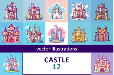 Cartoon old castle with turrets