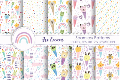 Ice Cream Animals Seamess Patterns.