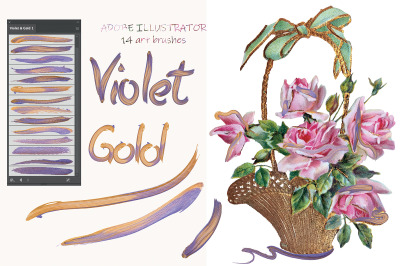 Violet &amp; Gold Illustrator Brushes