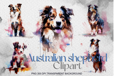 Watercolor Australian shepherd clipart