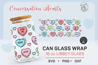 Candy Heart SVG, Conversation Hearts SVG, Can Glass 16 oz