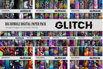 Big Bundle Glitch Psychedelic. Digital Paper Sets.