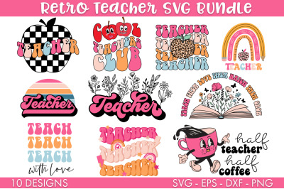 Retro Teacher SVG Bundle PNG