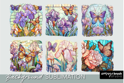 Stained Glass Flowers And Butterfly Sublimation Background