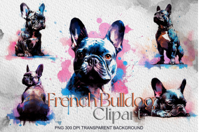 Watercolor French Bulldog clipart BUNDLE