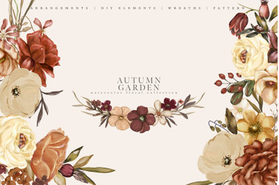 Autumn Garden, Watercolor Fall Flower Clipart Collection,