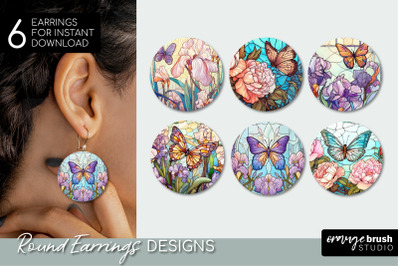 Stained Glass Butterfly Round Earrings Sublimation Bundle