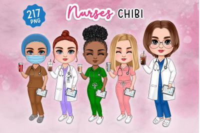 Chibi Nurse Clipart, Best Friends, Customizable PNG, Cute,