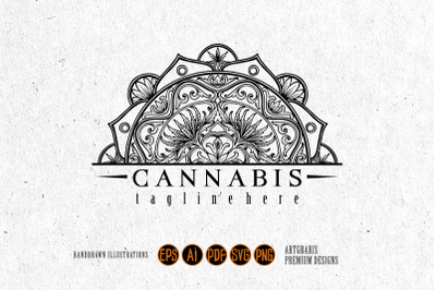 Mandala cannabis classic flourish logo ornament illustrations monochro