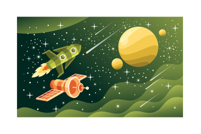 Planets and Space Objects Vector Illustration