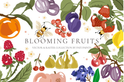 Blooming Fruits Clipart &amp; Patterns