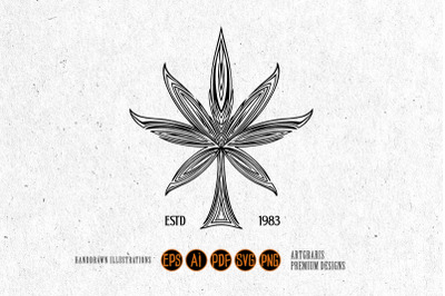 Marijuana leaf logo mandala ornament illustrations monochrome