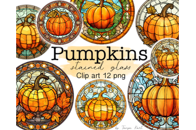 Fall Pumpkins Stained Glass Clipart