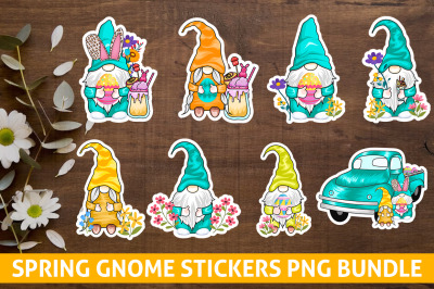 Spring Gnome Stickers PNG Bundle