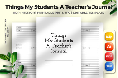 Things My Students A Teachers Journal Kdp Interior
