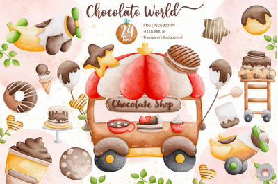 Watercolor Chocolate Dessert clipart Sublimation