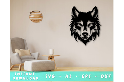 Wolf Laser SVG Cut File&2C; Wolf Glowforge File&2C; Wolf DXF&2C; Wolf Wall Art