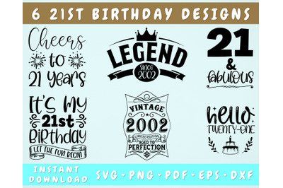 21st Birthday SVG Bundle&2C; 6 Designs&2C; 21 And Fabulous SVG