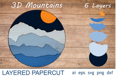 3d mountain scene, Layered papercut nature silhouette