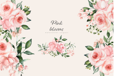 Watercolor Blush Pink Rose Clipart Set